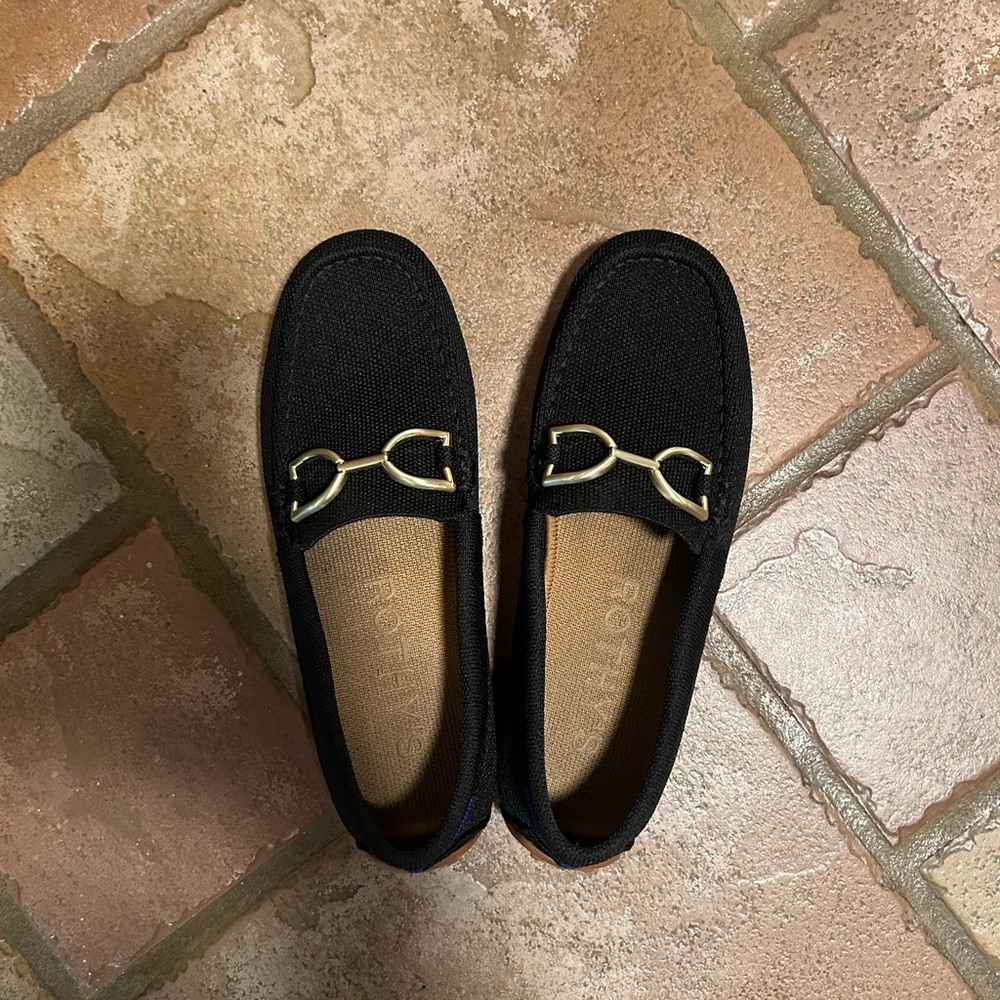 Rothy's Black Loafers with Gold Accent